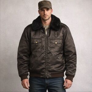 Vintage Blauer Tufnyl Men's Brown Quilt Lined Faux Fur Collar Bomber Jacket (42)